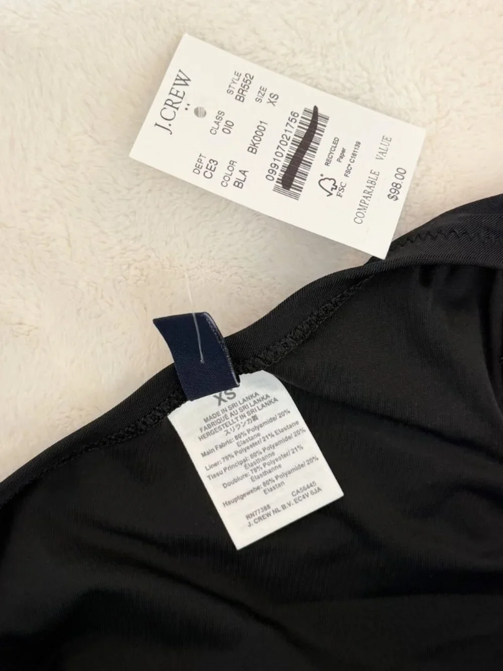 NWT J.Crew Black One Shoulder Ruched One Piece Swimsuit - Size: Extra Small